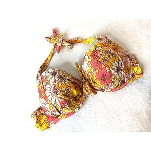 Adore Me Retro Floral Print Bikini Top 38DD 70's inspired Underwire Pool Beach